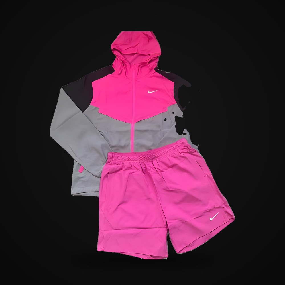 Nike Windrunner Jacket & Shorts Set — Grey/Pink